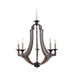 Winton 5-Light Weathered Pine/Bronze Finish Hanging Chandelier for Kitchen or Foyer with No Bulbs Included