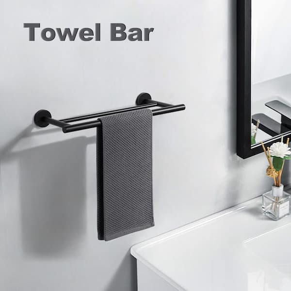 16 in. Stainless Steel Double Towel Bars for Bathroom, Wall Mount Towel Holder in Matte Black