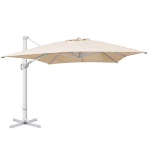 10 ft. x 13 ft. Aluminum Squrare Patio Offset Umbrella Cantilever Umbrella, 360° Rotation Device And Cross Base in Beige
