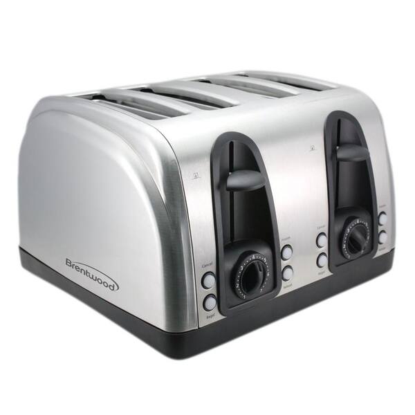 Brentwood 4-Slice Brushed Stainless Steel Wide Slot Toaster with Automatic Shut-Off and Crumb Tray
