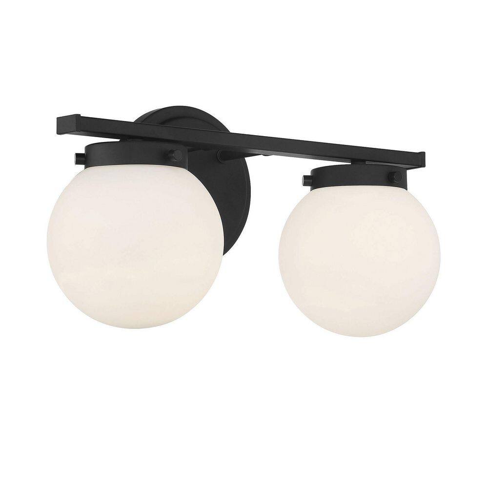 Matte Black and Opal Glass 2-Light Bathroom Vanity Fixture