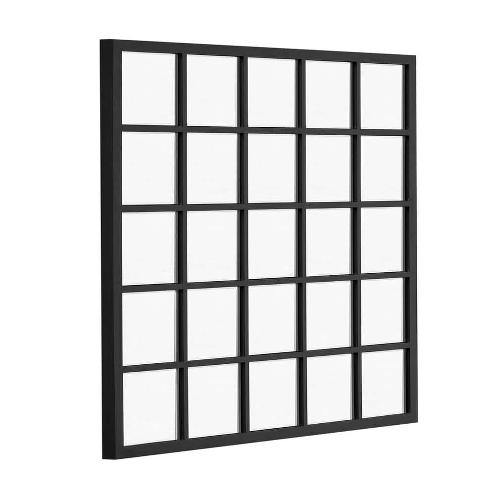 Black 27 in. W x 27 in. H Farmhose Square MDF Framed Mirror Wall Mirror Bat