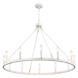 Moomal 12-Light White Farmhouse Candle Dimmable Wagon Wheel Chandelier for Living Room Kitchen Island Dining Foyer