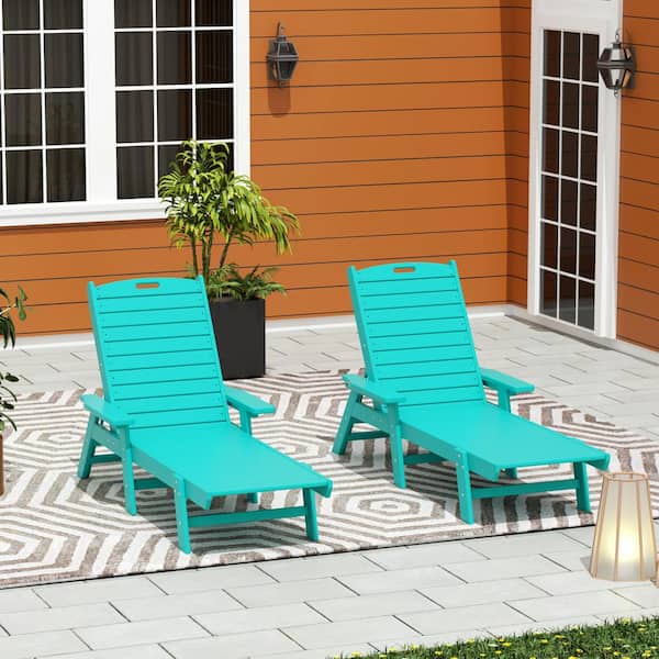 Harlo 2-Piece Turquoise HDPE Fade Resistant All Weather Plastic Reclining Outdoor Adjustable Chaise Lounge Arm Chairs