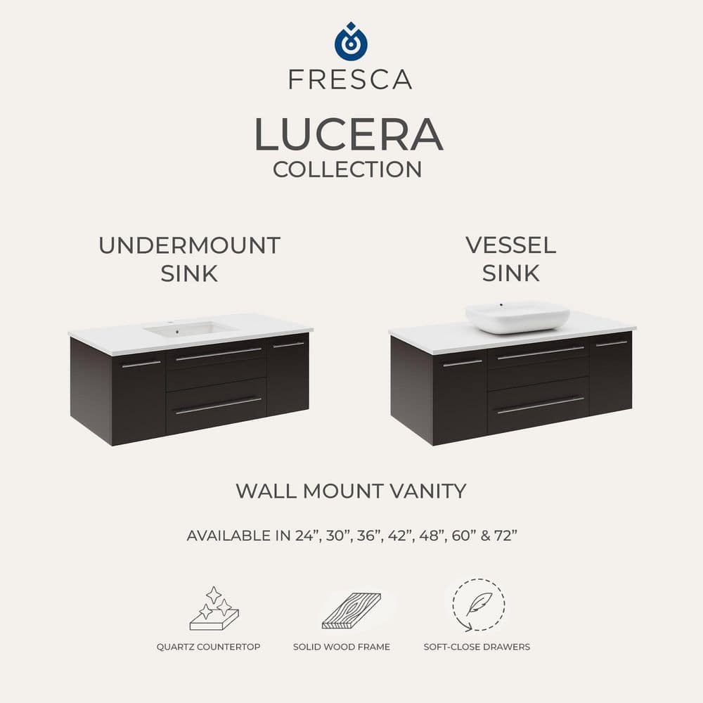 Lucera 30'' Espresso Solid Wood Wall-Mount Vanity with Quartz Top