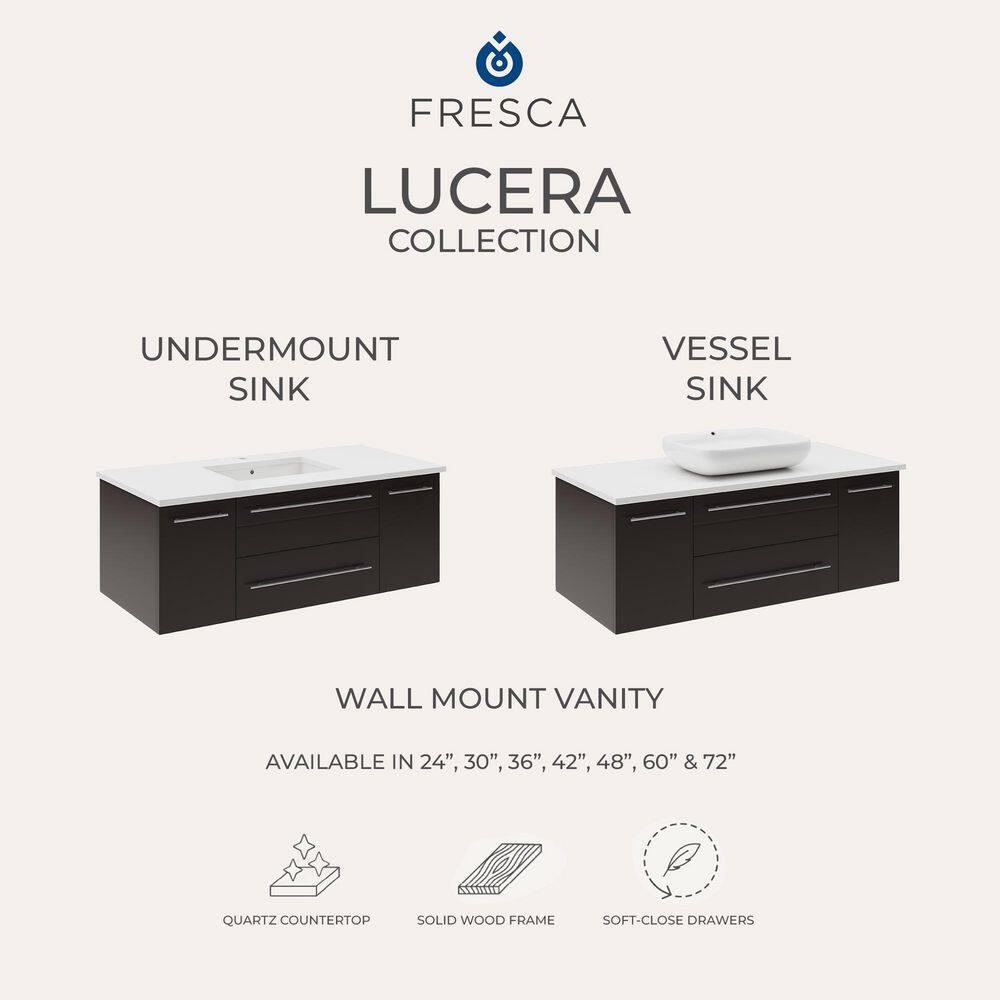 Lucera 42" Gray Wall Mount Vanity with Quartz Top and Vessel Sink