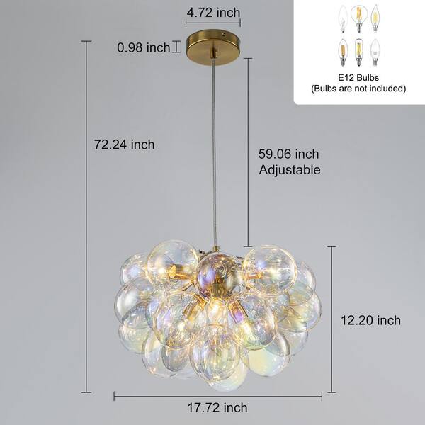 TinHon Modern 6-Light Gold Bubble Glass Pendant Chandelier