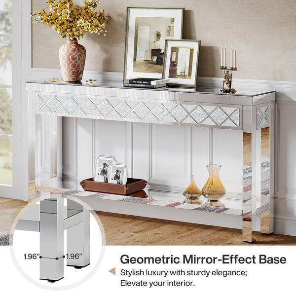 Mirrored console table with shelf discount