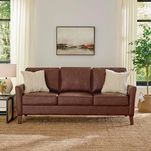 Doherty 79.9 in. Flared Arm Faux Leather Sofa in Chestnut Brown