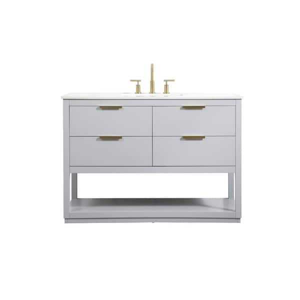 Unbranded Simply Living 48 in. W x 22 in. D x 34 in. H Bath Vanity in Grey with Calacatta White Engineered Marble Top