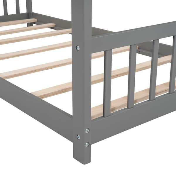 Harper & Bright Designs Gray Low Twin Size Wood House Bed Harper & Bright Designs Gray Low Twin Size Wood House Bed