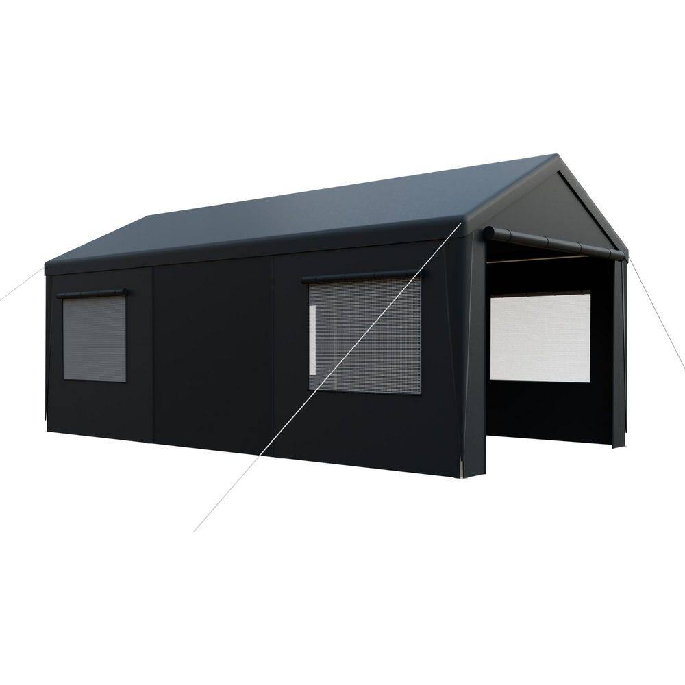 10 ft. x 20 ft. Heavy-Duty Portable Carport with Side-Opening Door, Roll-Up Windows and Reinforced 4-Hole Base, Black price history on PriceWatchPro