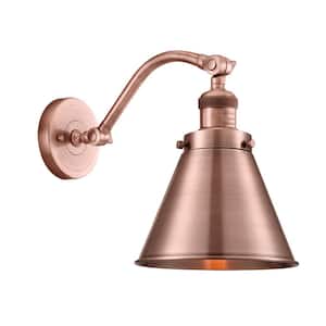 Appalachian 8 in. 1-Light Antique Copper Wall Sconce with Antique Copper Metal Shade