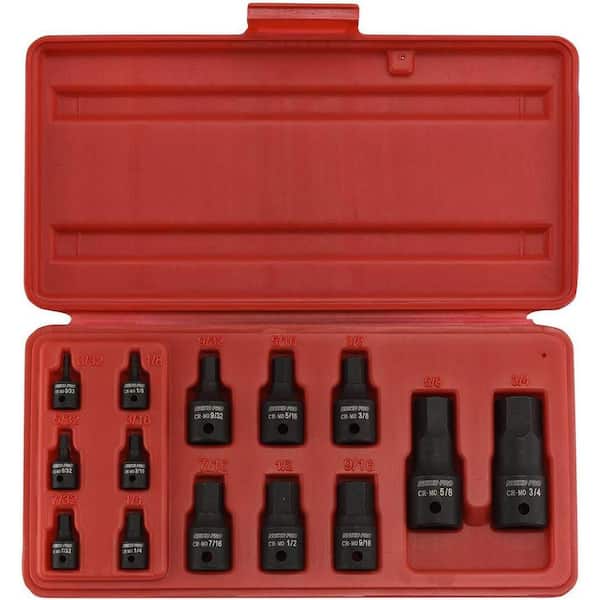 1/4 in. 3/8 in. and 1/2 in. Drive SAE Allen Hex Bit Impact Socket Set (14-Piece)