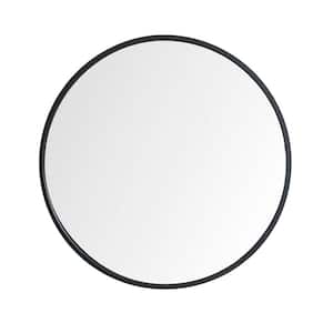 32 in. W x 32 in. H Small Round Alloy Framed Wall Bathroom Vanity Mirror in Black