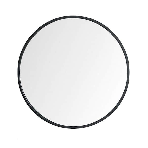 Tahanbath 32 in. W x 32 in. H Small Round Alloy Framed Wall Bathroom Vanity Mirror in Black