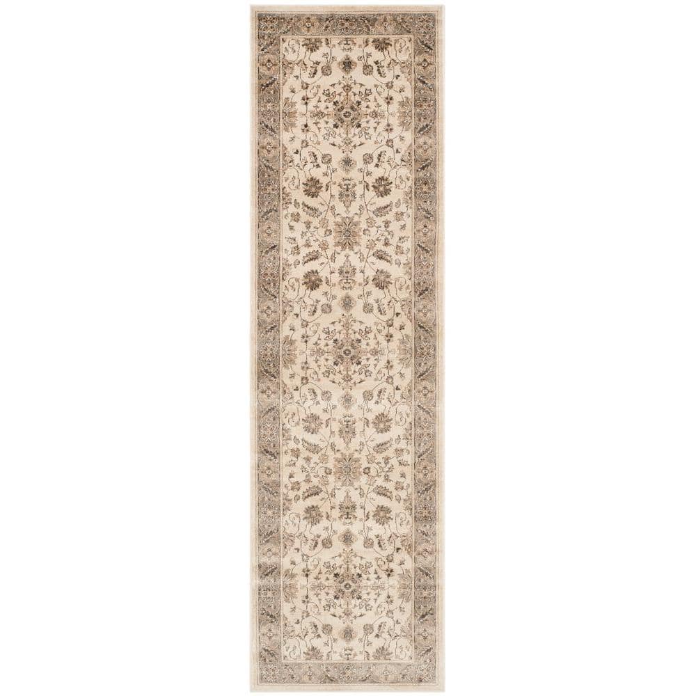 Gray Floral Wool and Viscose Vintage Rug, 2'2" x 10'