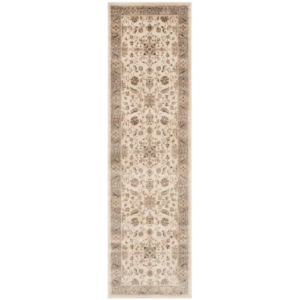Vintage Stone/Mouse 2 ft. x 6 ft. Border Runner Rug