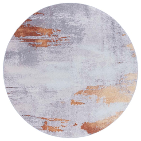 SAFAVIEH Tacoma Gray/Rust 6 ft. x 6 ft. Machine Washable Abstract Solid Color Round Area Rug