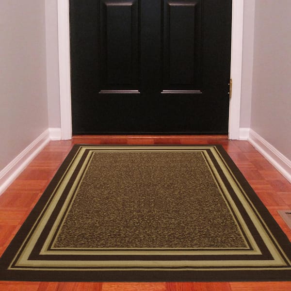 Non-Slip Rubberback Bordered 5x7 Indoor Area Rug, 5' x 6'6, Brown