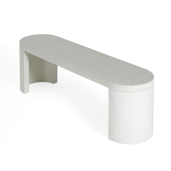 Downey Modern 60 in. Terrazzo White Concrete Outdoor Patio Dining Bench with Curved Legs, Set of 2