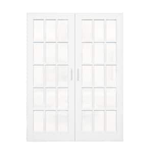 64 in. x 80 in. 15 Lite Clear Glass White Solid Core Glass French Door without Jamb Double Interior Door Slab+Ball Catch