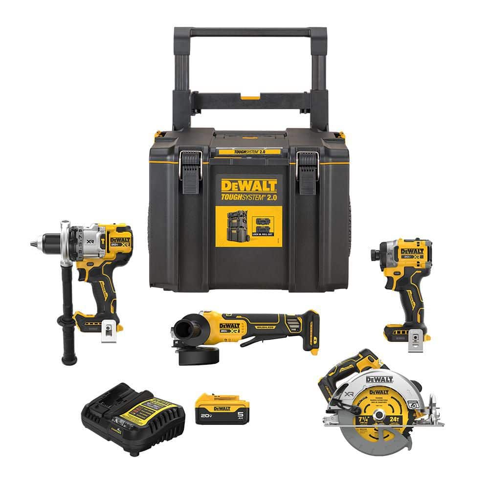 DeWalt 20V Lithium-Ion Cordless Combo Kit (4-Tool) with 5.0 Ah Battery, Charger and Toughsystem 2.0 Rolling Toolbox