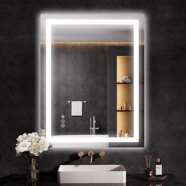 Dimmable 24 in. W x 36 in. H Rectangular Frameless Anti-Fog LED Light Wall Bathroom Vanity Mirror Front and Backlit