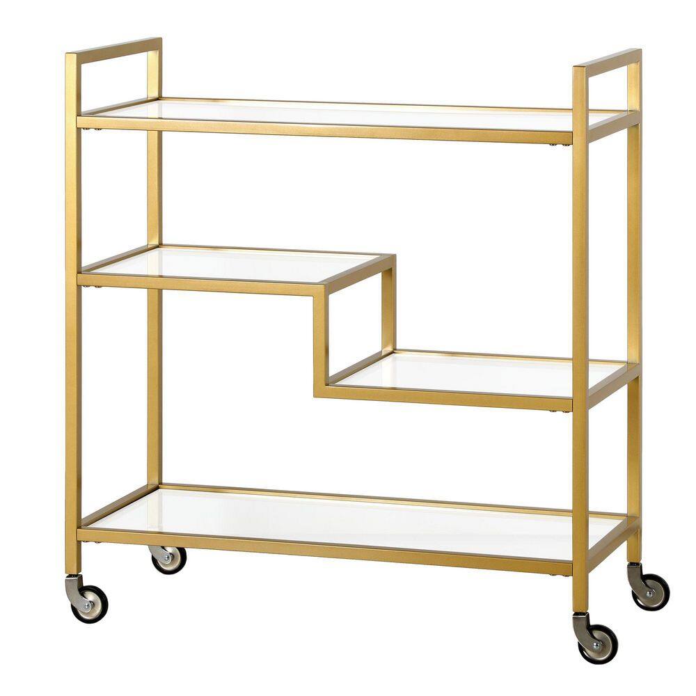 Gold Rectangular Bar Cart with Glass Shelves
