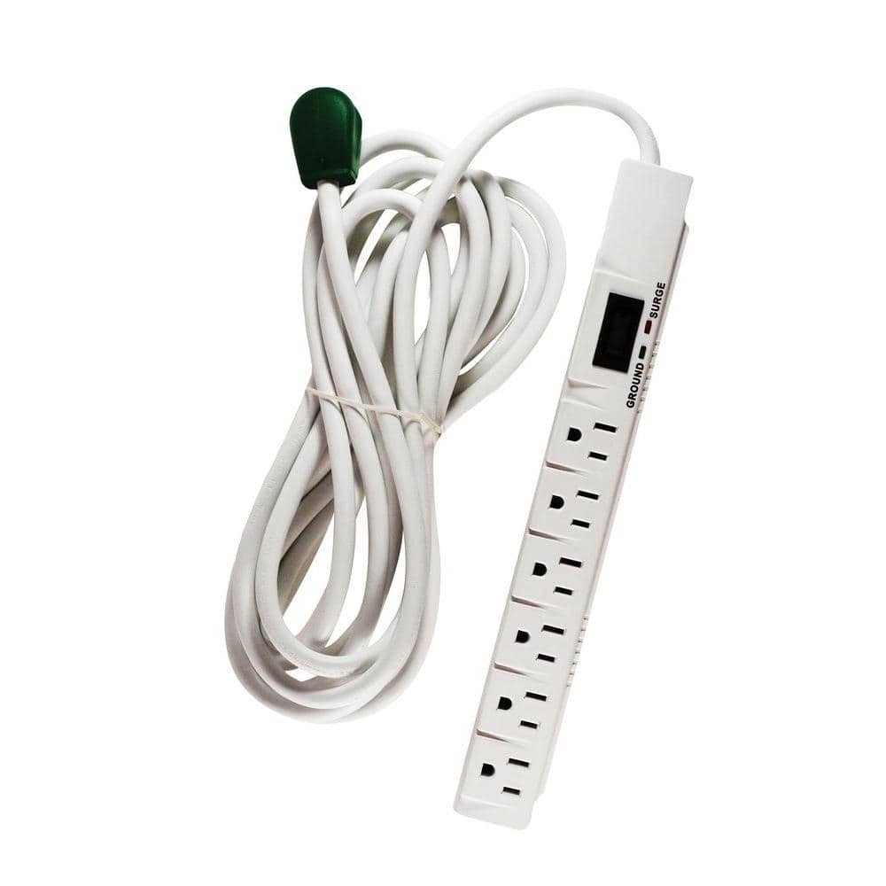 Power By Go Green 6 Outlet Surge Protector W 15 Ft Heavy Duty Cord Gg 15 The Home Depot