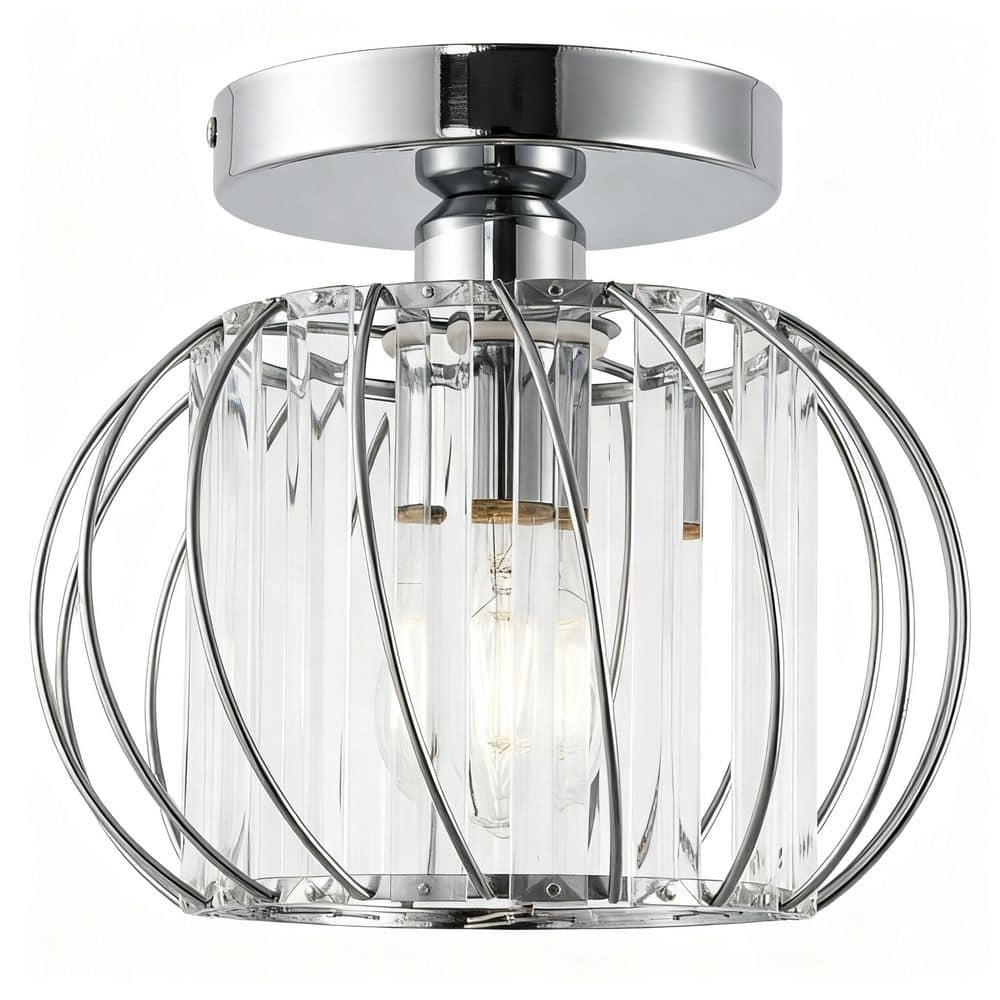 1-Light Semi Flush Mount Ceiling Light Modern Geometric Chrome Crystal Fixture E26 Base Ceiling Lamp (Bulb Not Included) price history on PriceWatchPro