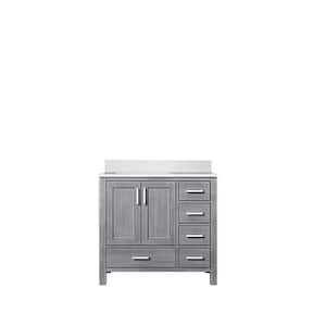 Jacques 36 in. W x 22 in. D Left Offset Distressed Grey Bath Vanity and White Quartz Top