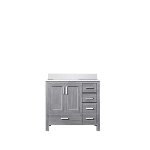 Jacques 36 in. W x 22 in. D Left Offset Distressed Grey Bath Vanity and White Quartz Top