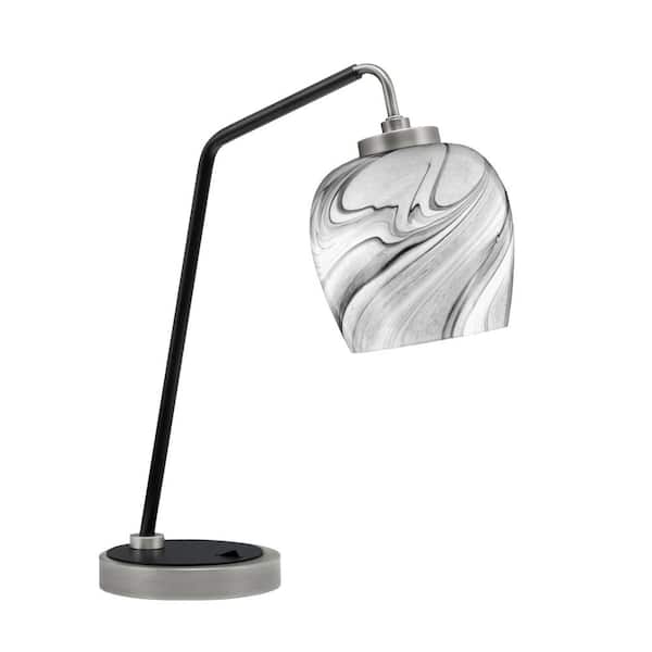 Unbranded Delgado 16.5 in. Graphite and Matte Black Piano Desk Lamp with Onyx Swirl Glass