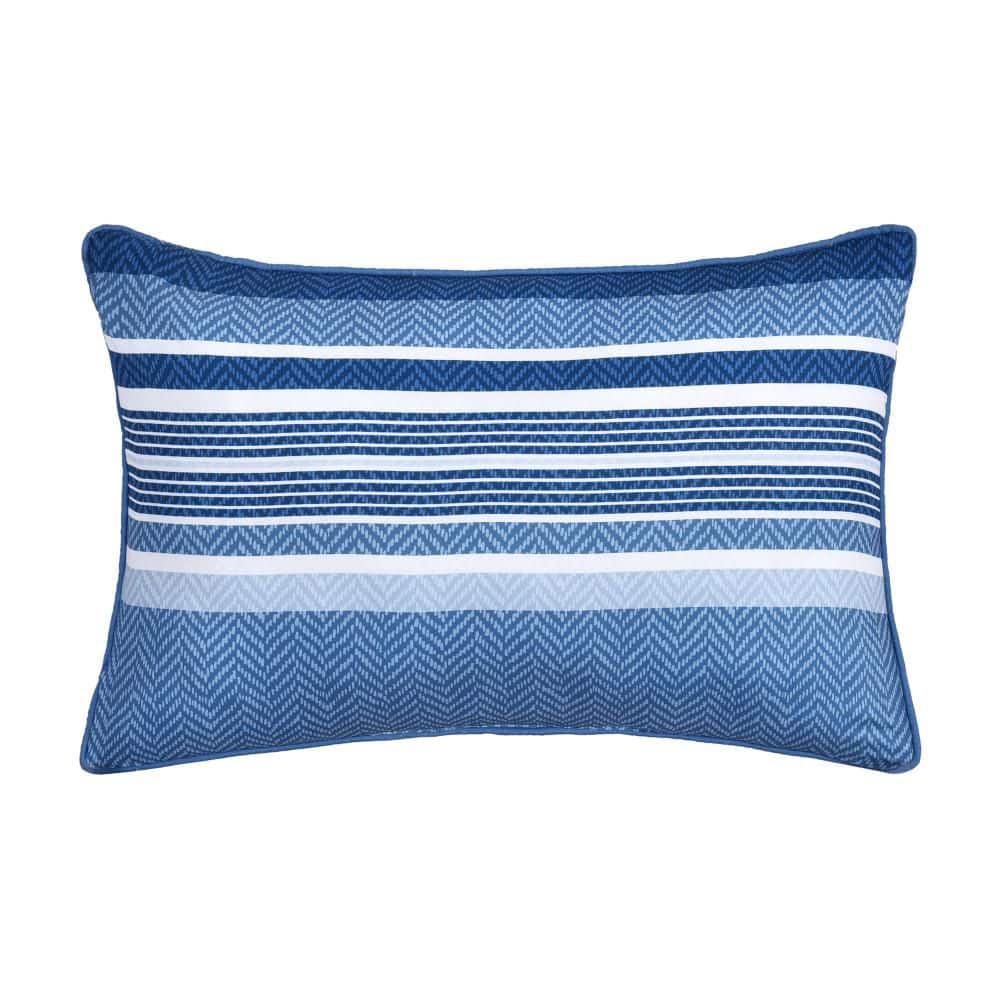 Carson Blue Polyester Stripe Boudoir Decorative Throw Pillow 14 In. L X 22 