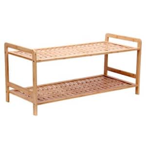 13.78 in. H x 29.92 in. W 6 Pair Natural Bamboo 2-Tier Shoe storage Bench in Basket Weave pattern