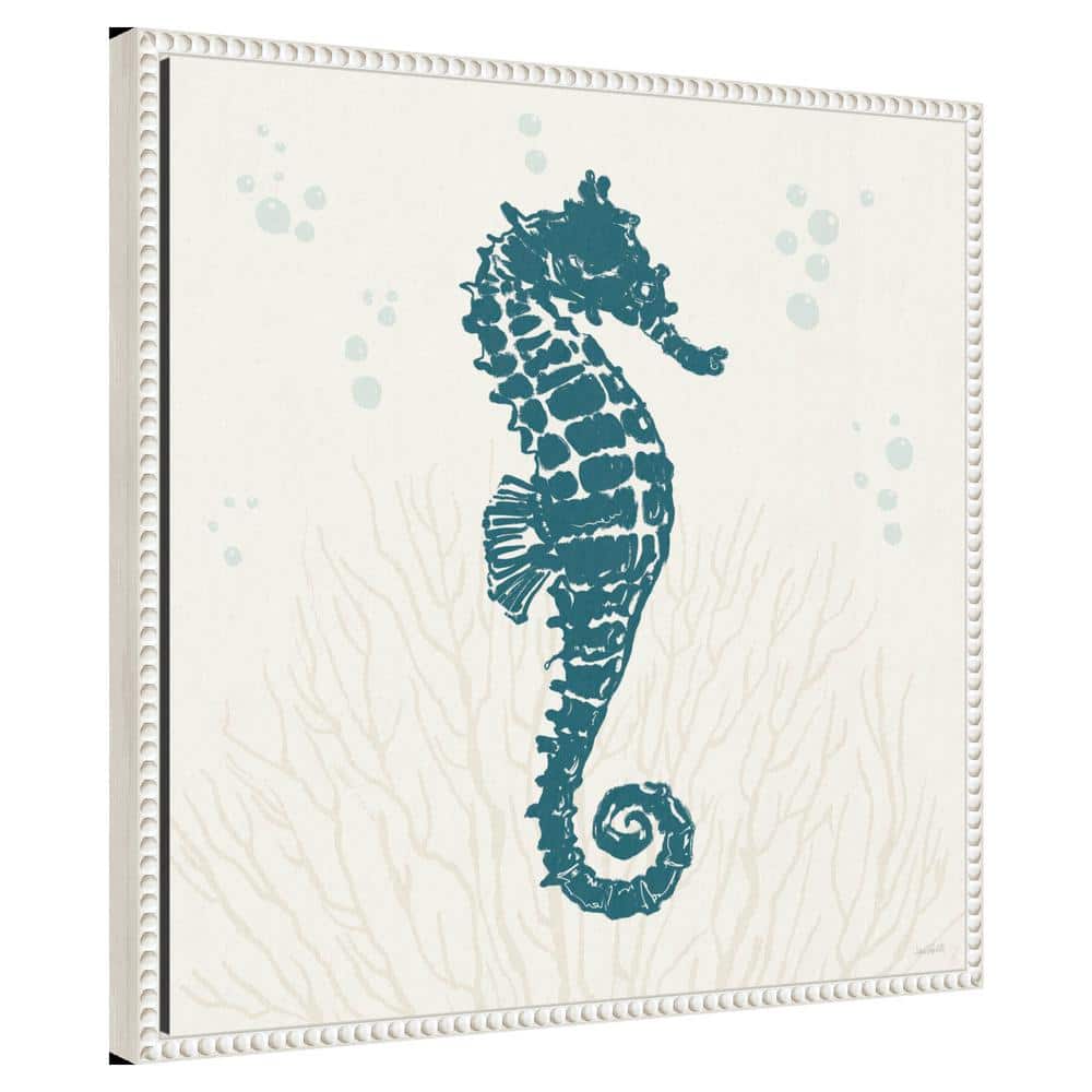 Nautical Blue Seahorse Print on Beaded Canvas Frame