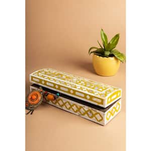 Jodhpur Mother of Pearl Decorative Box - Mustard 12 in.