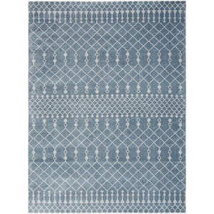 Astra Machine Washable Blue 7 ft. x 9 ft. Moroccan Transitional Area Rug