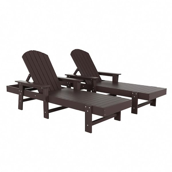 WESTIN OUTDOOR Altura 2-Piece Fade Resistant Classic Adirondack Poly Reclining Outdoor Chaise Lounge Chair with Arms in Dark Brown
