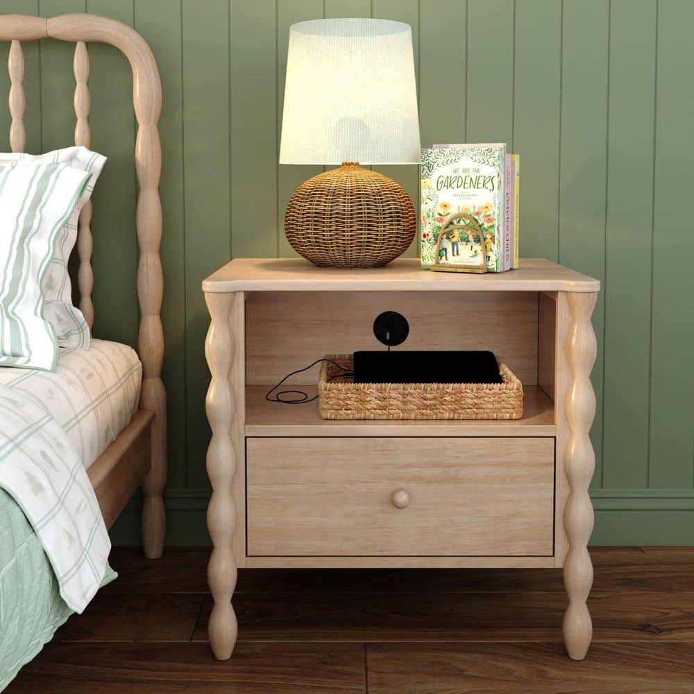 Max & Lily Jenny Walnut 1 Drawer 26 in W Nightstand with Charging