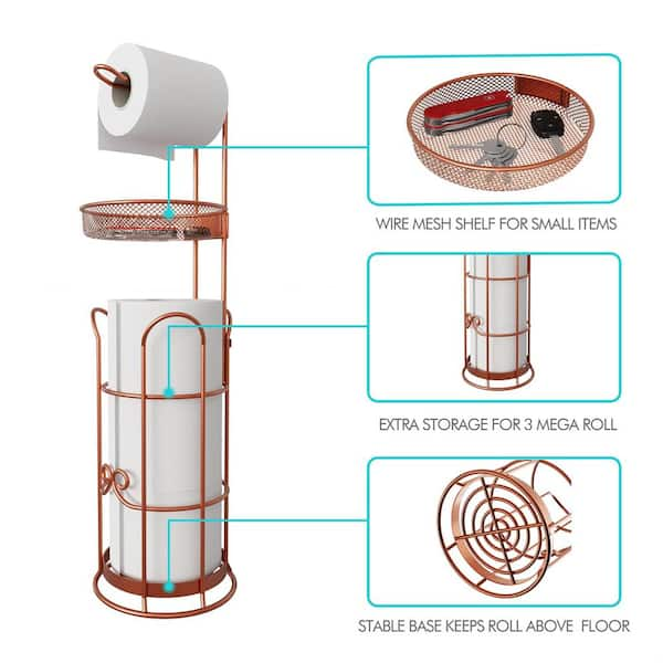 Toilet Paper Stand With Shelf and Extra Storage 3 Rolls Paper 