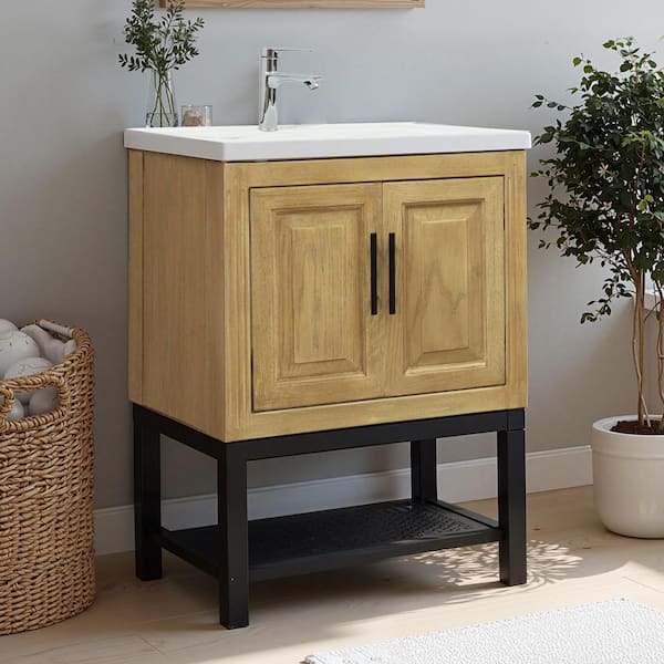 24 in. Single Sink Freestanding Bathroom Vanity with Top, White Ceramic Sink and MGO Yellow Cabinet, with1-Hole Faucet
