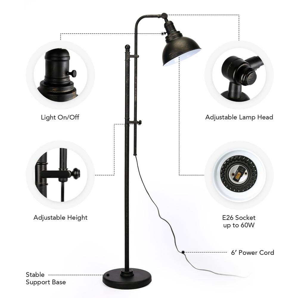 Adjustable Aged Bronze Industrial Floor Lamp with Metal Shade