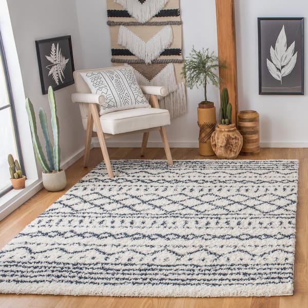 Arizona Shag Ivory/Slate 3 ft. x 3 ft. Geometric Lodge Square Area Rug
