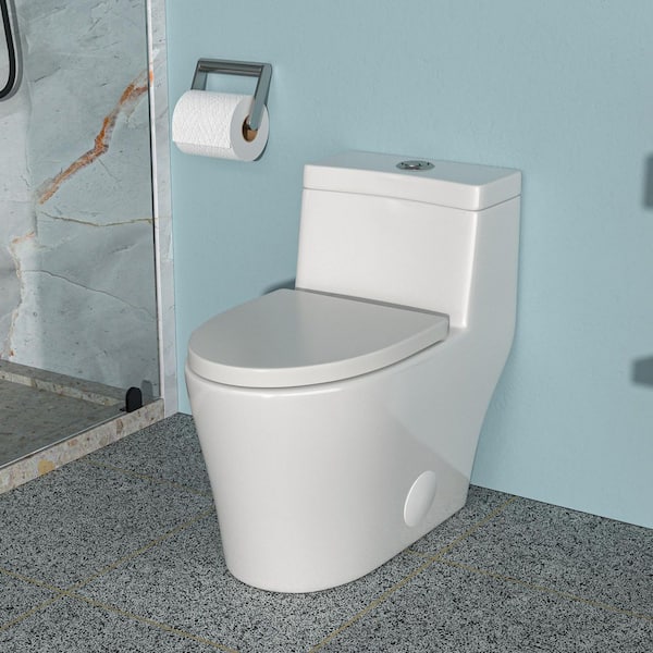 1-piece 1.1/1.6 GPF Dual Flush Elongated Toilet in White Seat Included