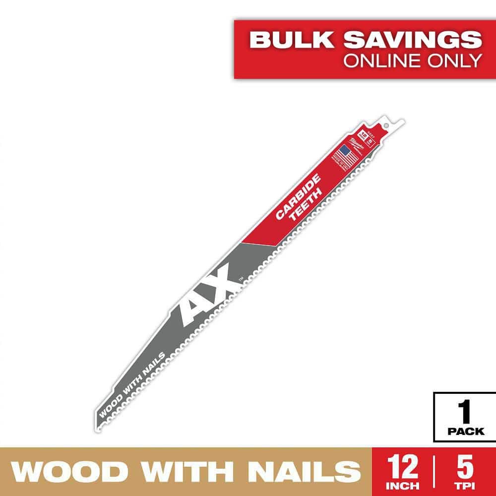 Milwaukee 12 in. 5 TPI AX Carbide Teeth Demolition Nail-Embedded