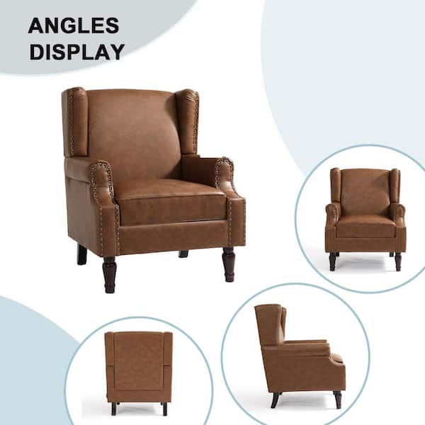 Uixe Brown PU Leather Nailhead Trim Upholstered High Back Accent