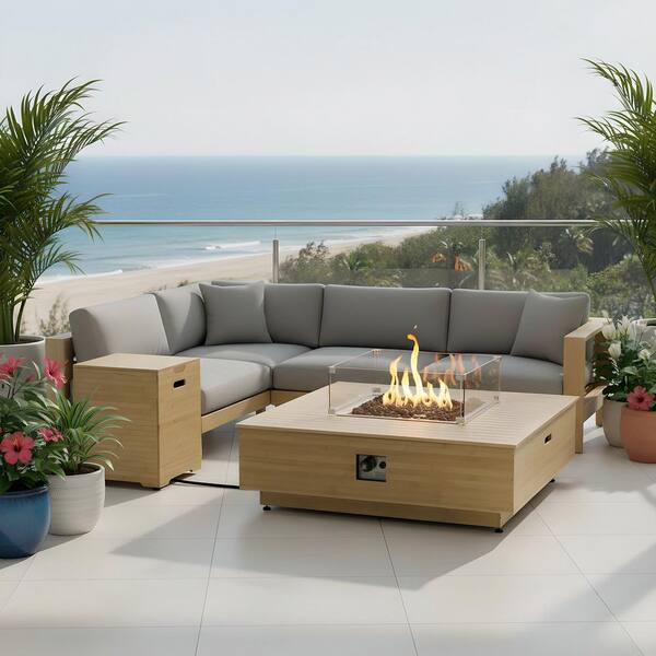 Kinger Home Harmony 43 in. Canary Bamboo Outdoor Fire Pit Table