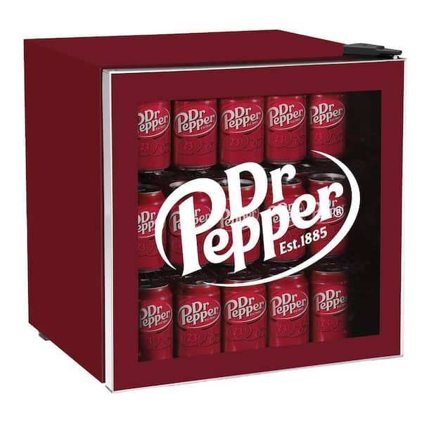 Dr Pepper Themed 17.5 in. Holds 50 (12 oz.) Cans or 17-Bottles Glass Door Compact Fridge Beverage Cooler, Red